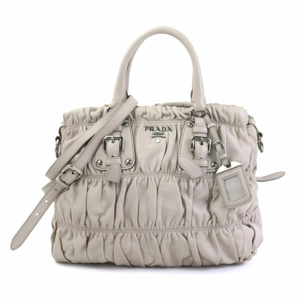 Prada Nappa Gaufre ruched leather handbag Beige White